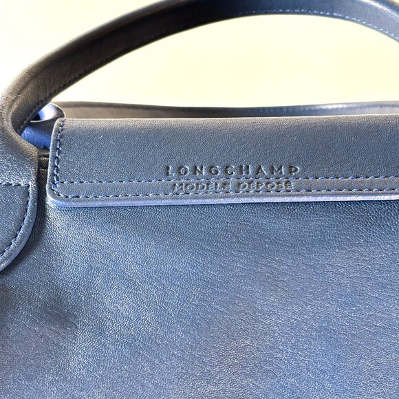 Longchamp Blue Leather Le Pliage Cuir Top Handle Crossbody - Picture 9 of 14